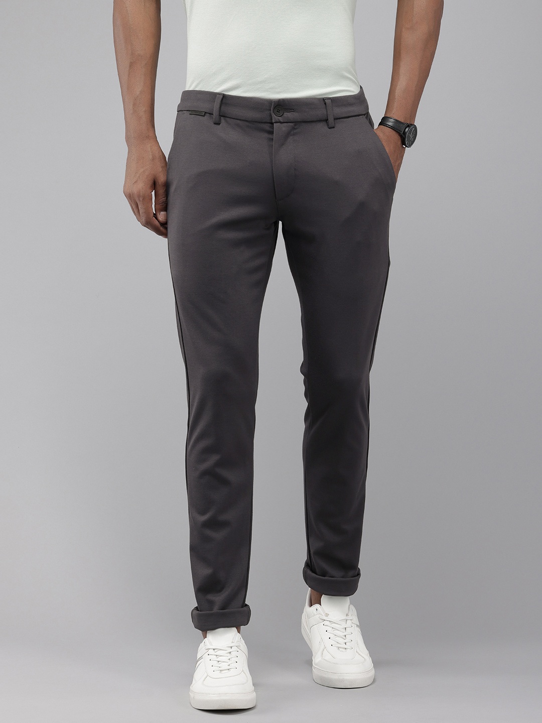 

U.S. Polo Assn. Men Textured Austin Slim Fit Trousers, Charcoal