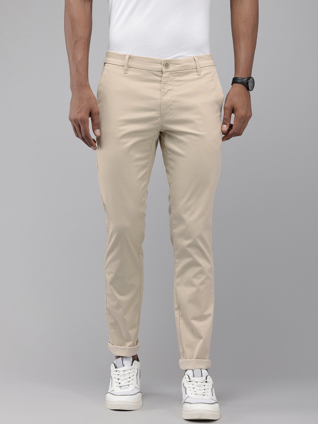 

U.S. Polo Assn. Men Textured Austin Slim Fit Trousers, Cream