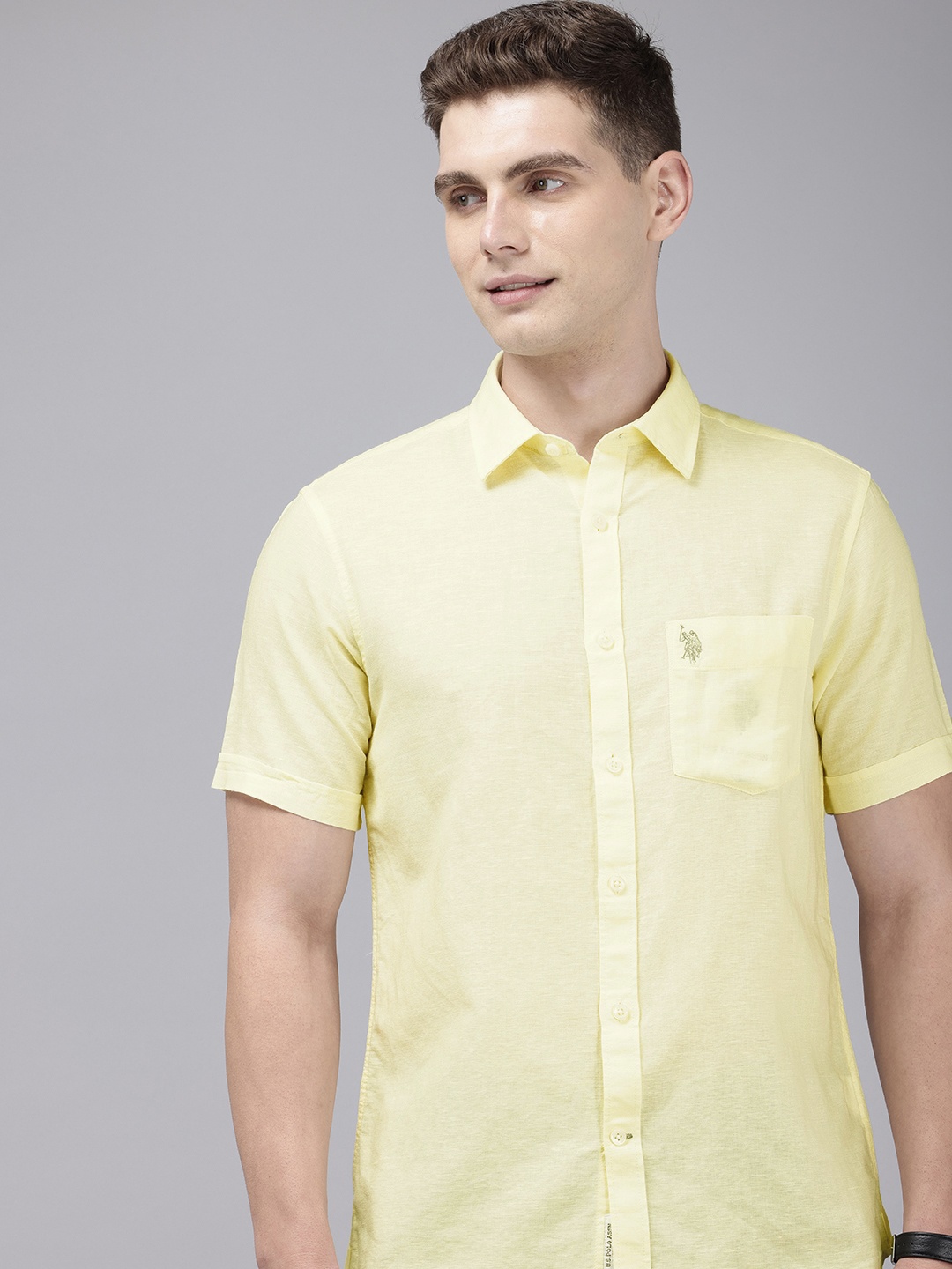 

U.S. Polo Assn. Linen Cotton Tailored Fit Casual Shirt, Yellow