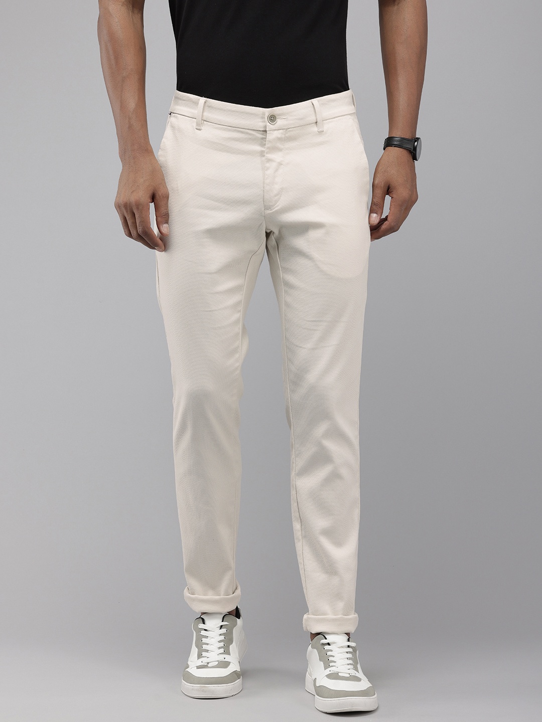 

U.S. Polo Assn. Men Textured Austin Slim Fit Trousers, Off white