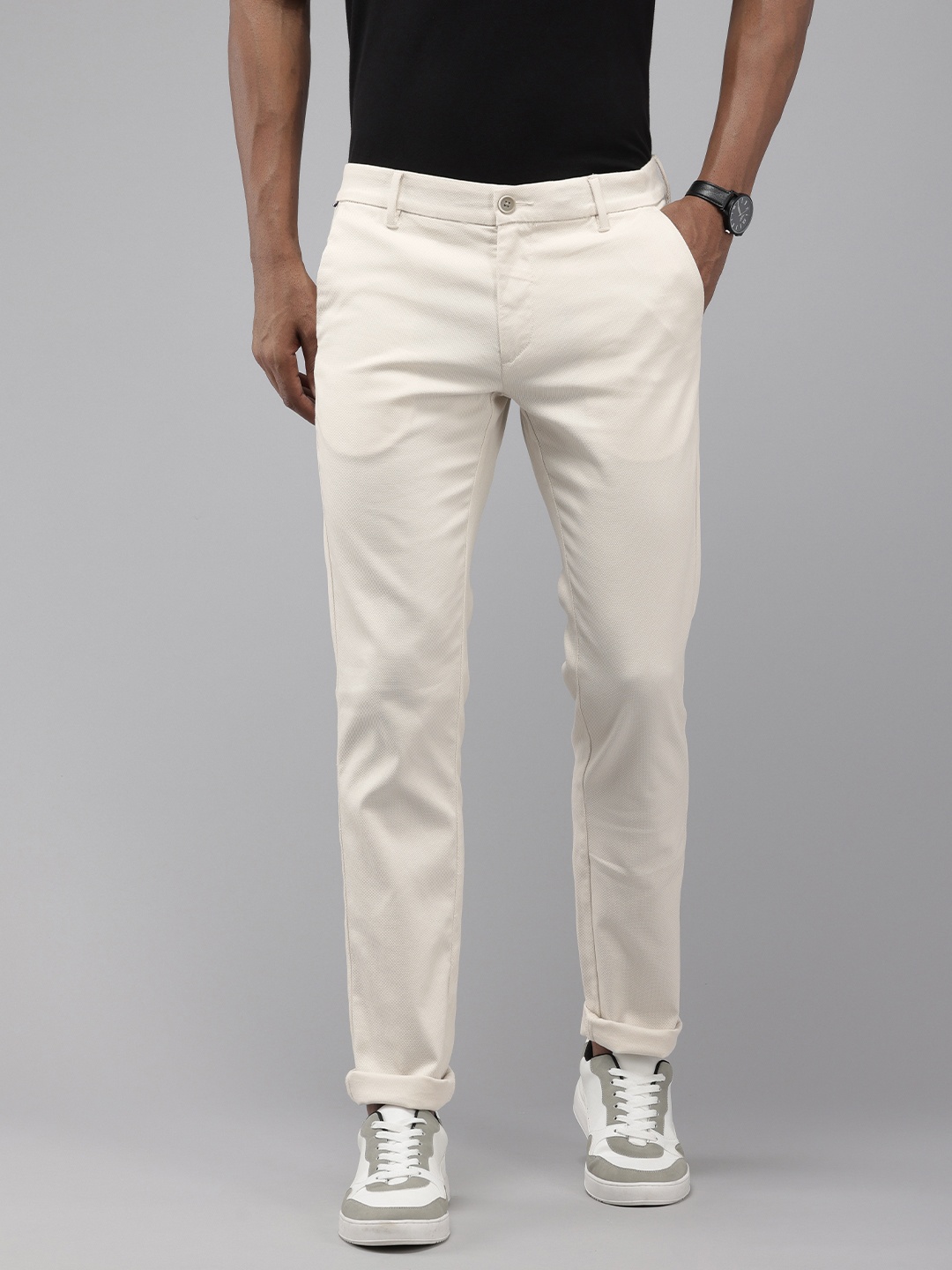 

U.S. Polo Assn. Men Textured Denver Slim Fit Trousers, Off white