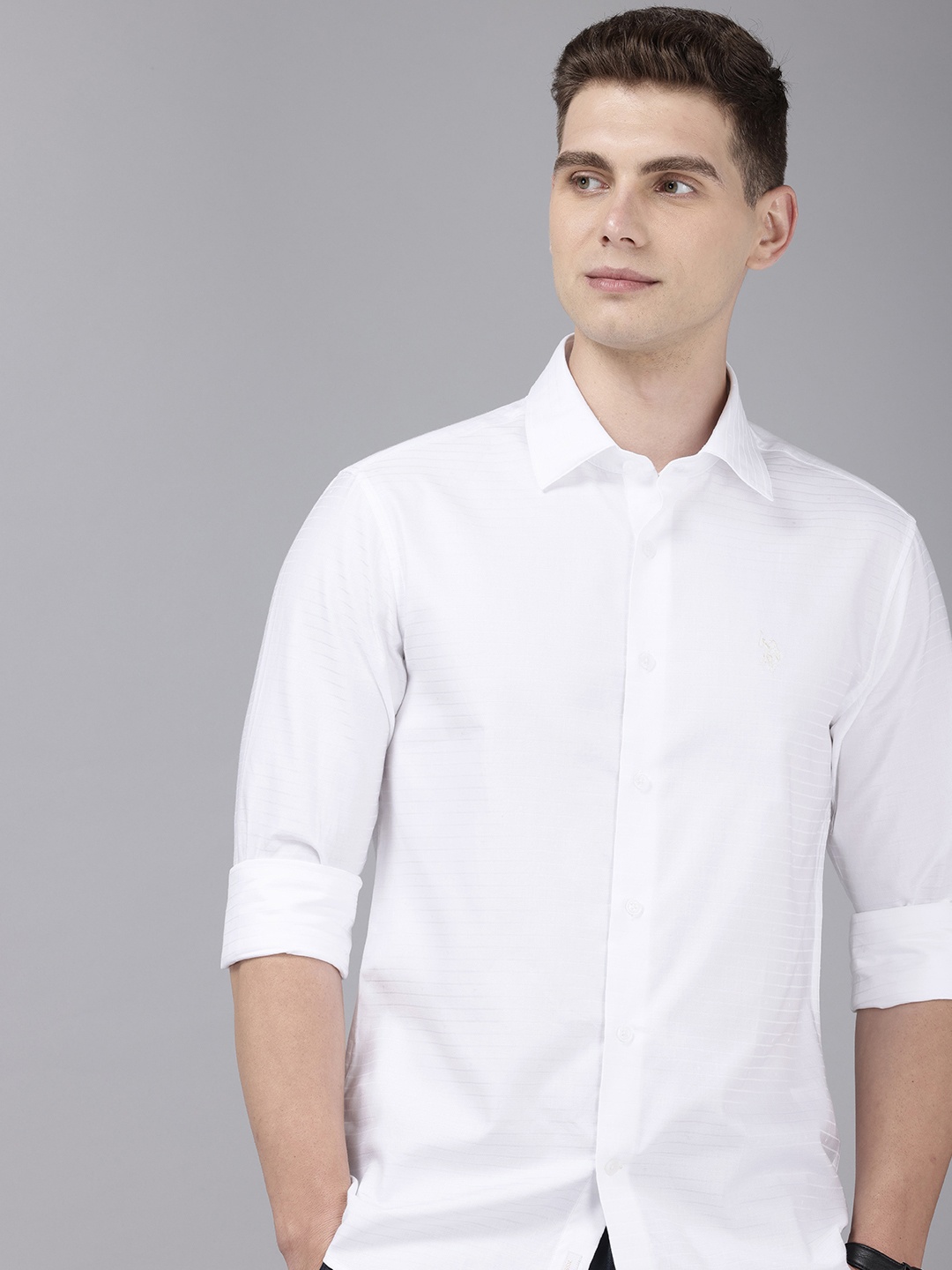 

U.S. Polo Assn. Pure Cotton Tailored Fit Self Striped Casual Shirt, White