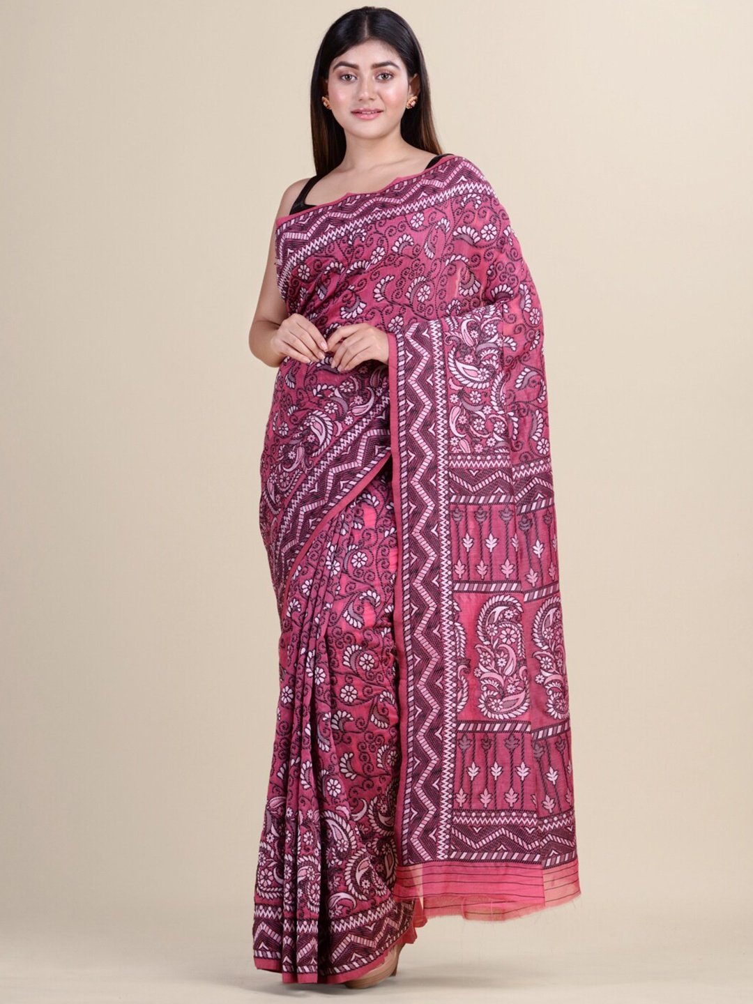 

HOUSE OF ARLI Floral Printed Silk Cotton Saree, Pink