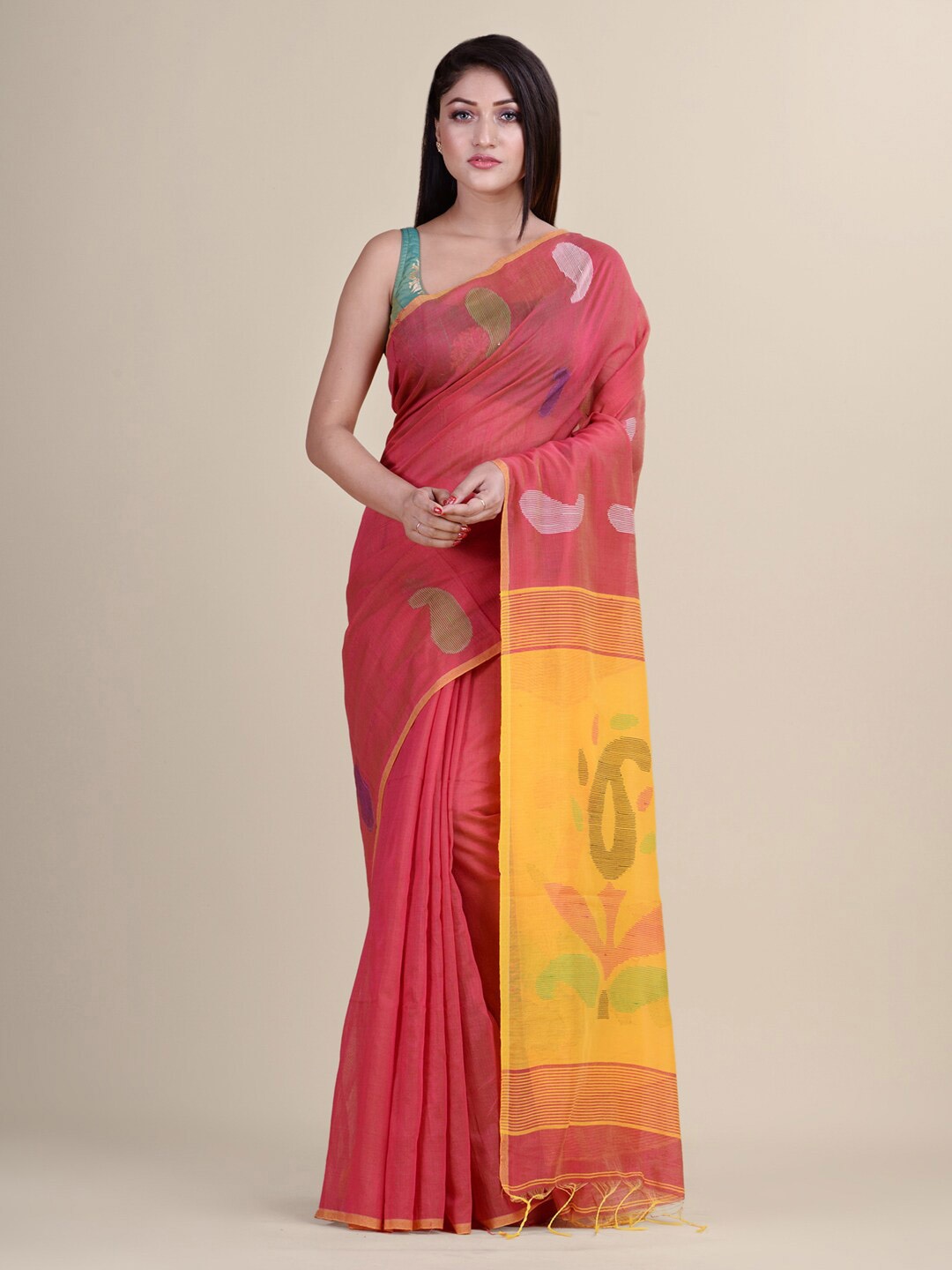 

HOUSE OF ARLI Ethnic Motifs Woven Design Silk Cotton Saree, Pink