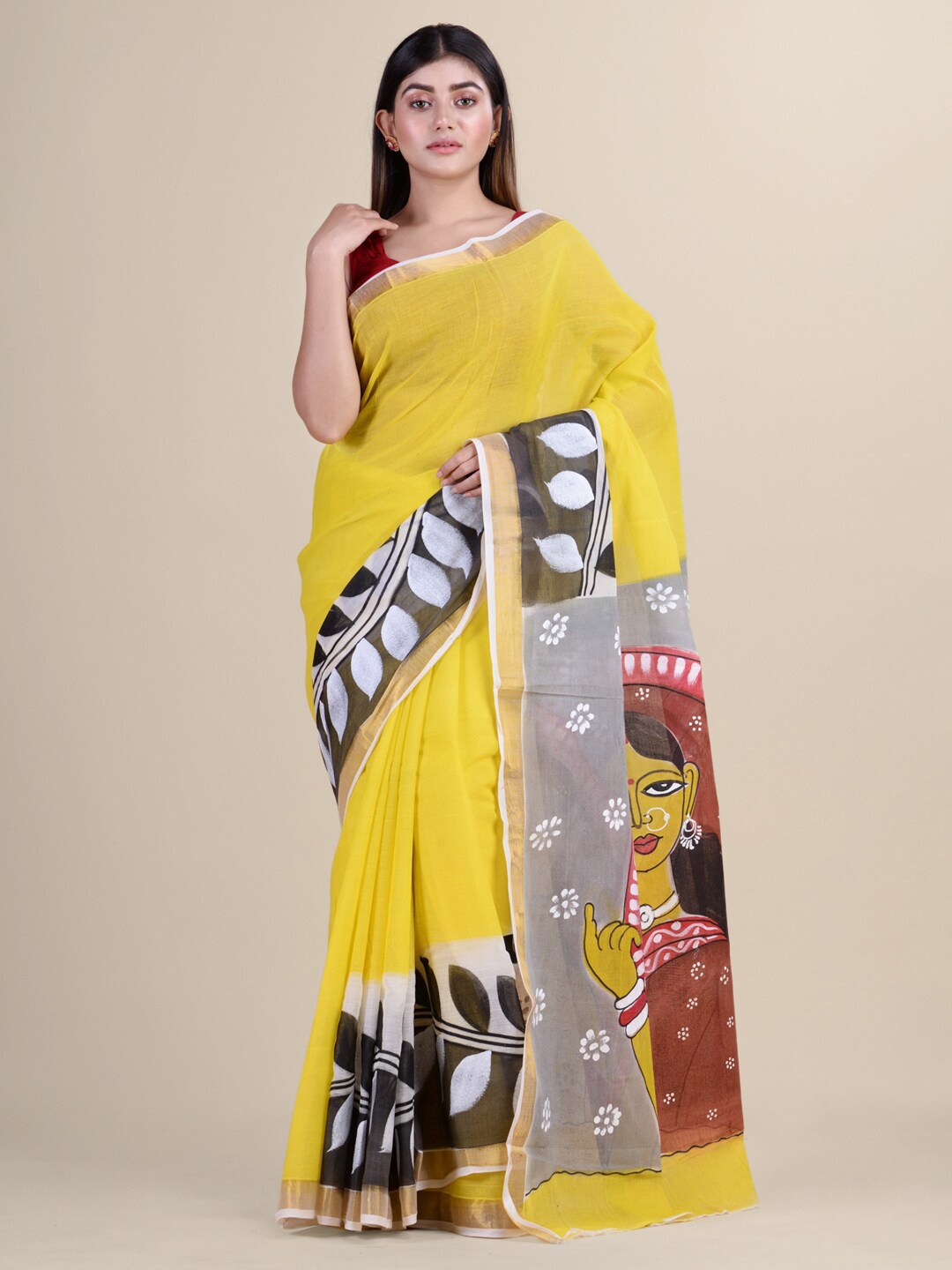 

HOUSE OF ARLI Pure Cotton Jamdani Saree, Yellow