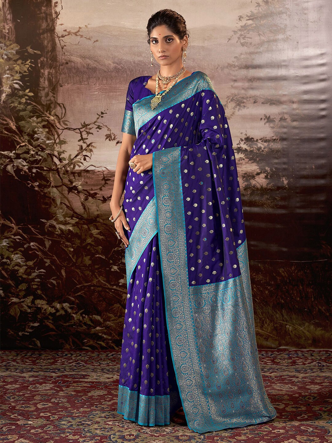 

Mitera Woven Design Zari Silk Banarasi Saree, Violet