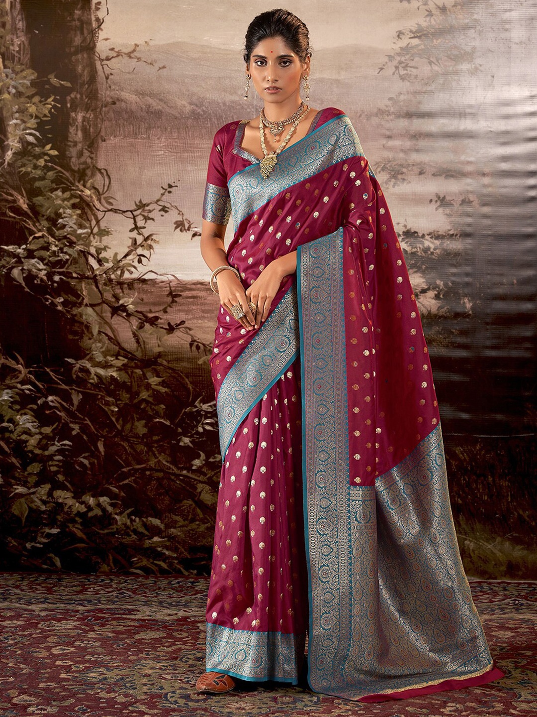 

Mitera Woven Design Zari Silk Banarasi Saree, Pink