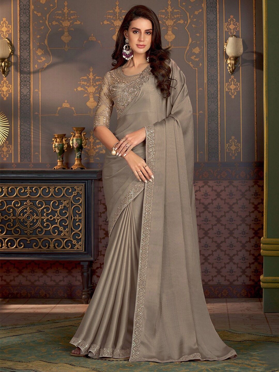 

Mitera Zari Satin Kota Saree, Beige