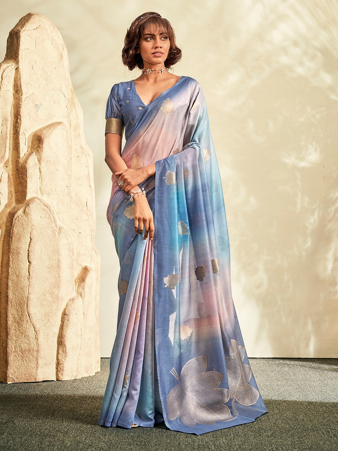 

Mitera Ethnic Motifs Zari Cotton Banarasi Saree, Turquoise blue