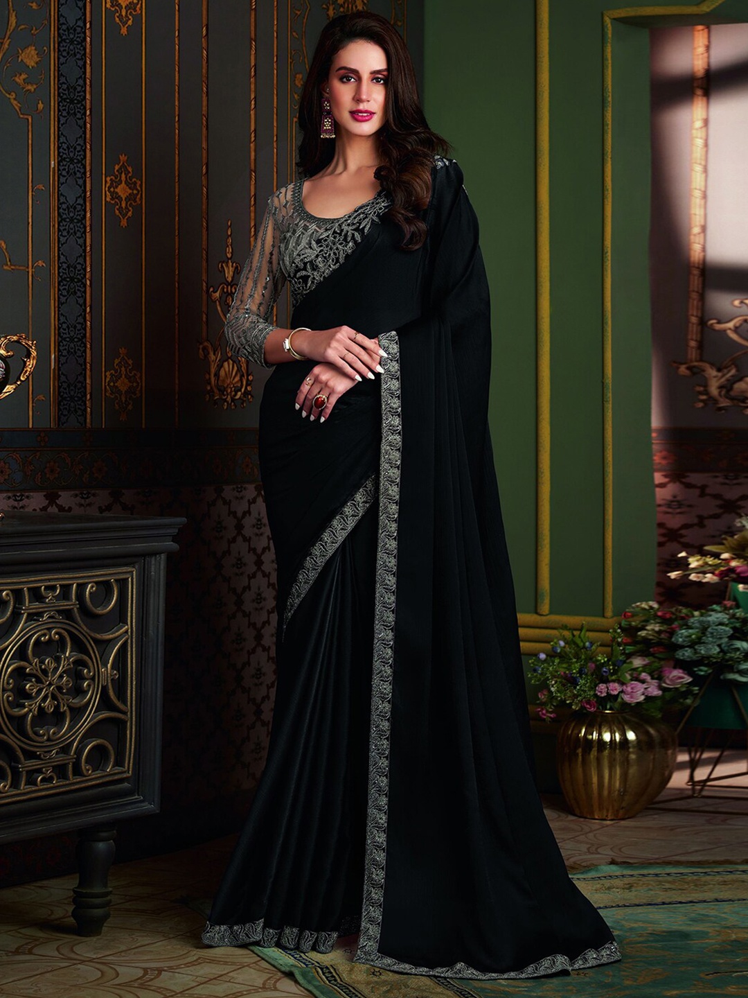 

Mitera Zari Kota Sequence Embroidery Saree, Black