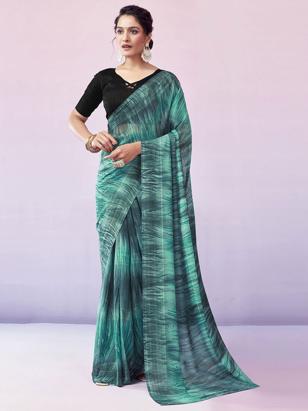 

Mitera Ombre Zari Georgette Leheriya Ready To Wear Saree, Turquoise blue