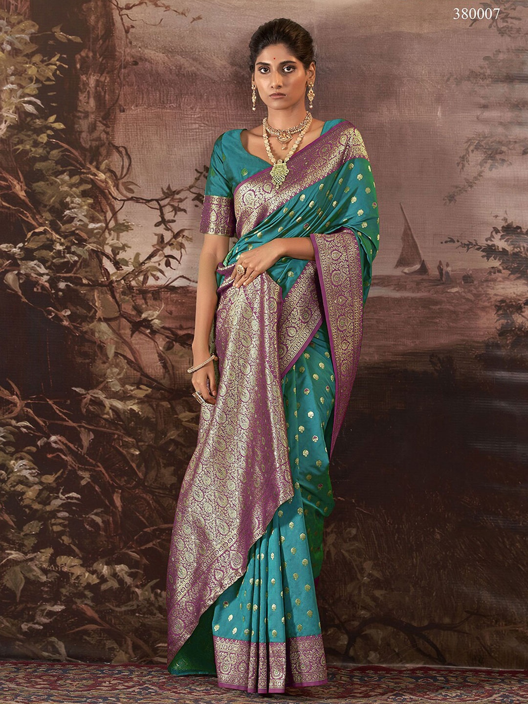 

Mitera Woven Design Zari Banarasi Saree, Teal