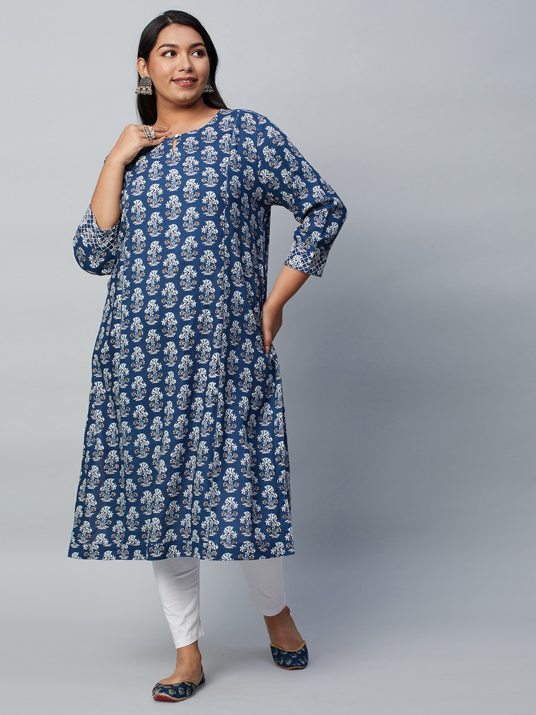 

Big Hello - The Plus Life Women Chikankari Anarkali Kurta, Navy blue