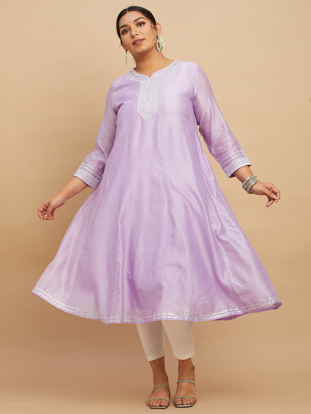 

Big Hello - The Plus Life Women Flared Sleeves Gotta Patti Anarkali Kurta, Purple