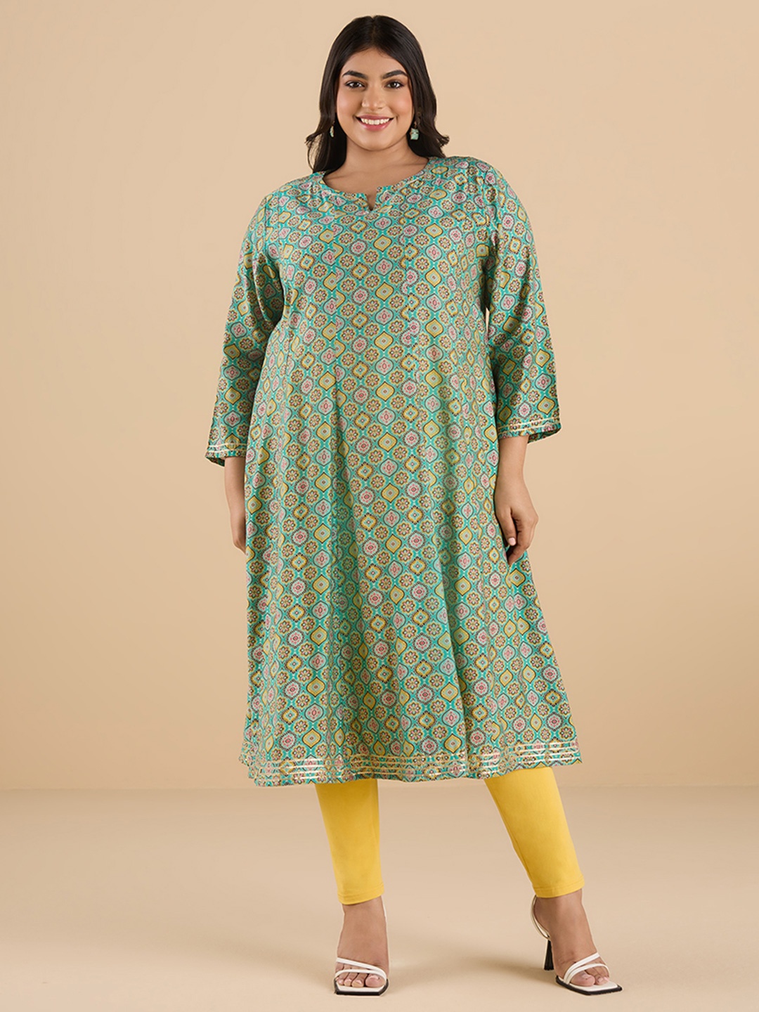 

Big Hello - The Plus Life Women Striped Cold-Shoulder Sleeves Kurta, Green