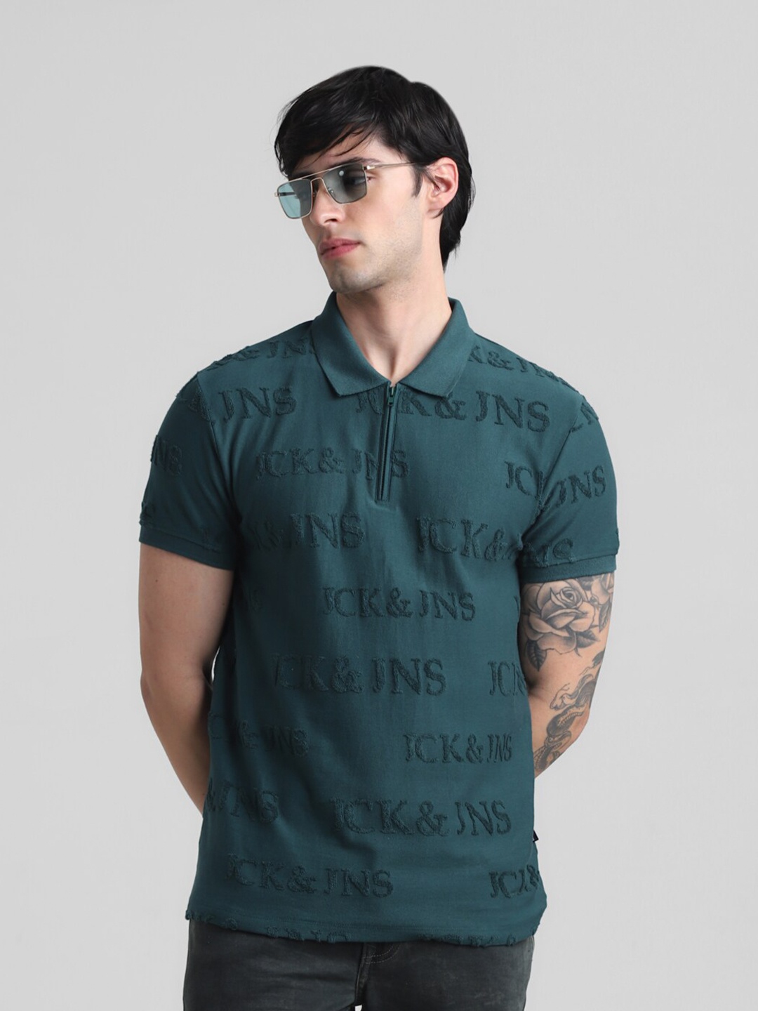 

Jack & Jones Typography Printed Polo Collar Cotton Slim Fit T-shirt, Green