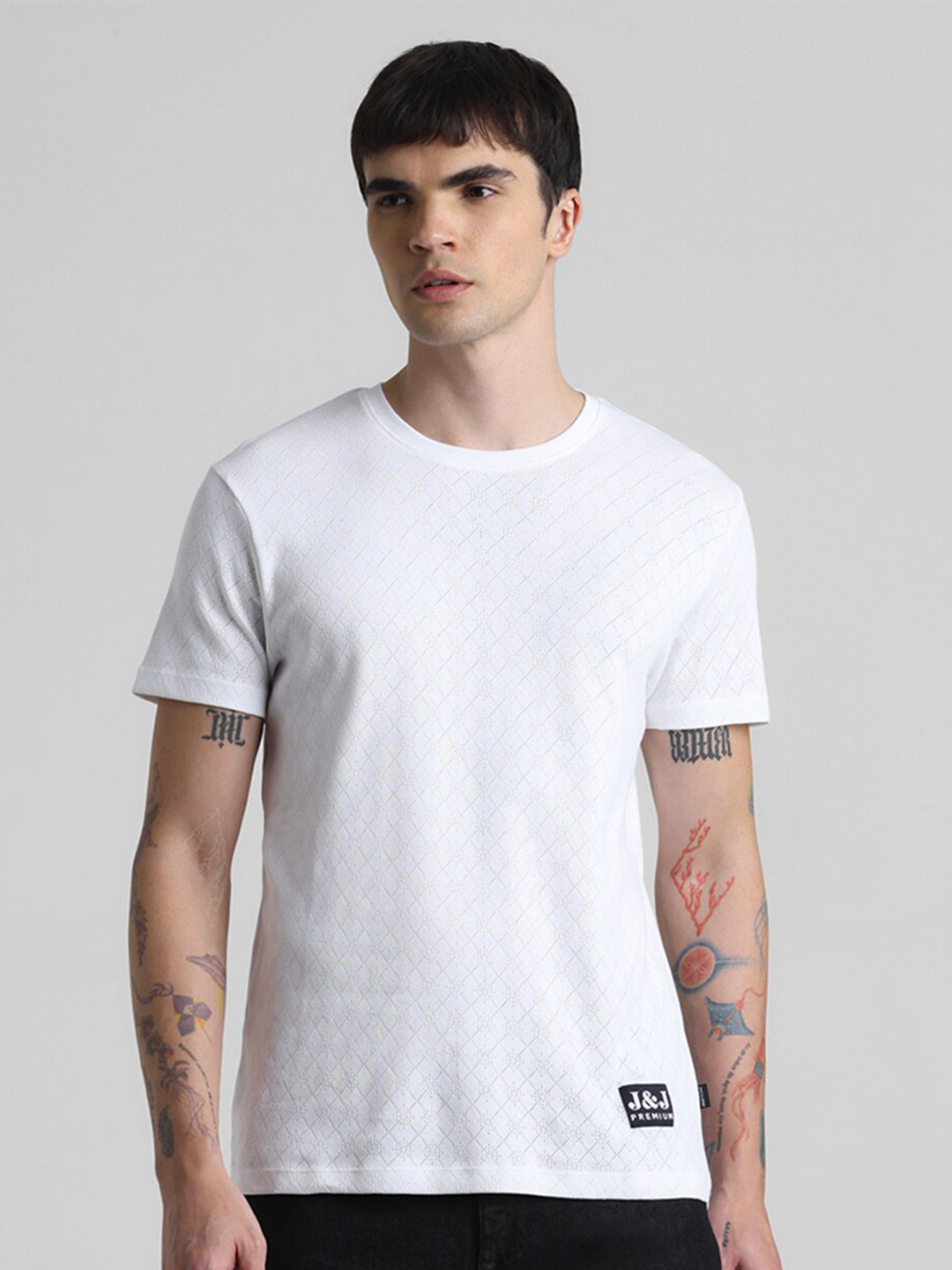 

Jack & Jones Round Neck Slim Fit Pure Cotton T-shirt, White