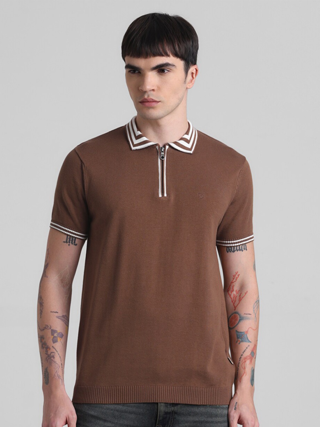 

Jack & Jones Polo Collar Pure Cotton Slim Fit T-shirt, Brown