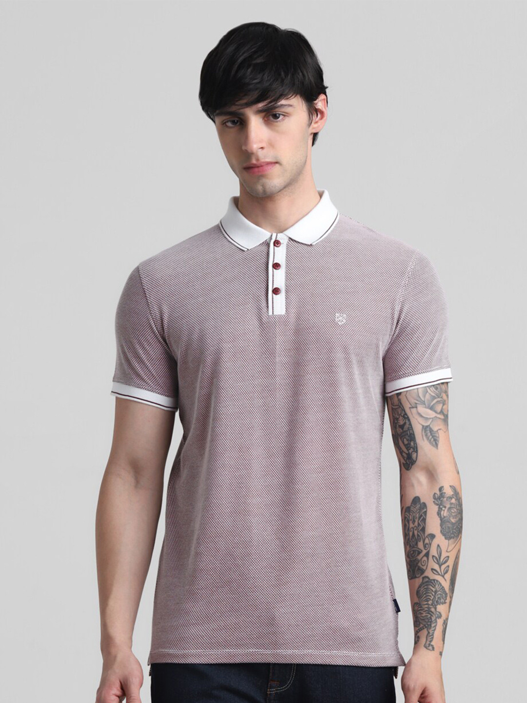 

Jack & Jones Printed Cotton Polo Collar T-shirt, Maroon