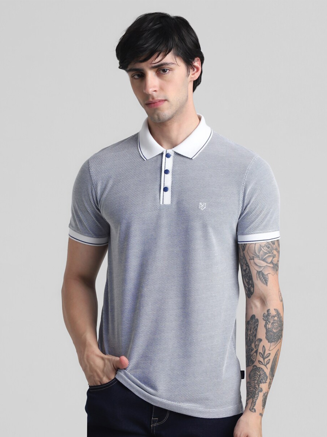 

Jack & Jones Self Design Polo Collar Slim Fit T-shirt, Blue