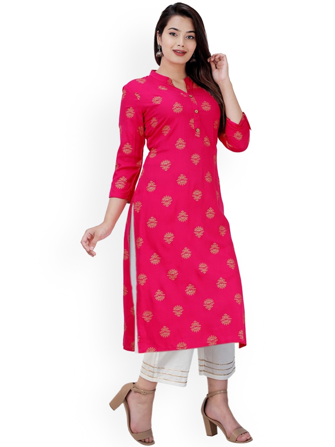 

BAESD Floral Printed Regular Kurta with Trousers, Pink