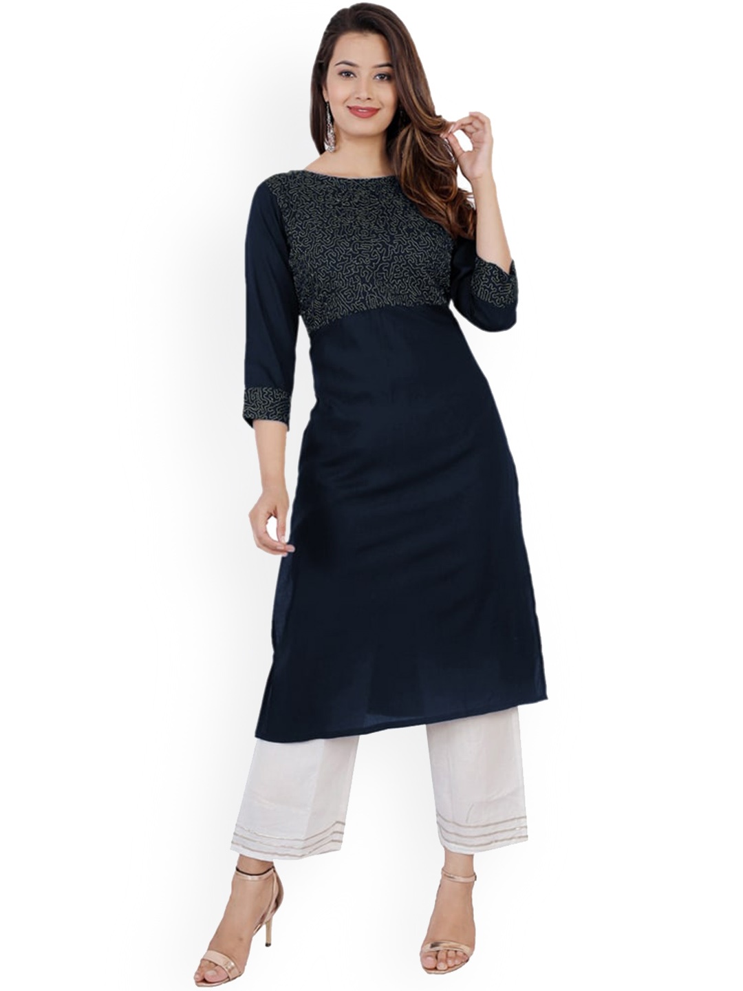 

BAESD Abstract Embroidered Regular Thread Work Round Neck Straight Kurta with Trouser, Blue