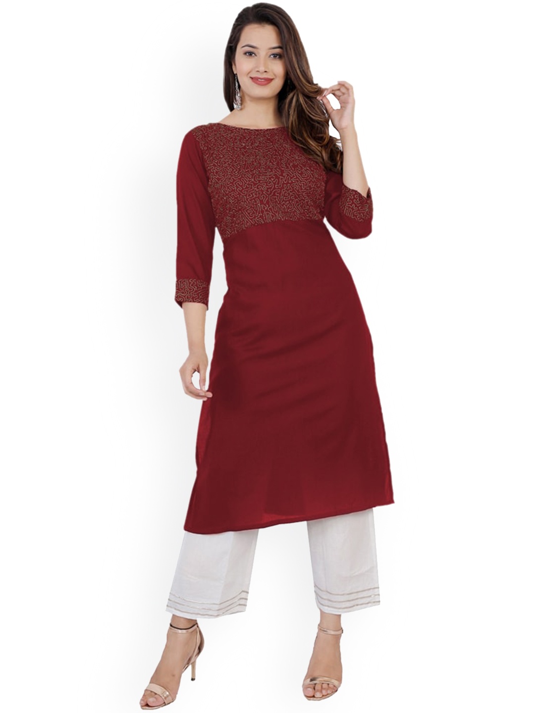 

BAESD Geometric Embroidered Thread Work Kurta With Trouser, Maroon