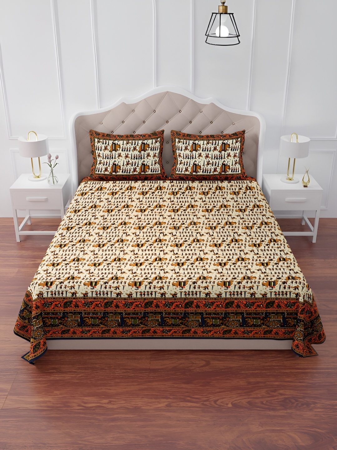 

The Craft Monk Beige Printed 240 TC King Bedsheet with 2 Pillow Covers