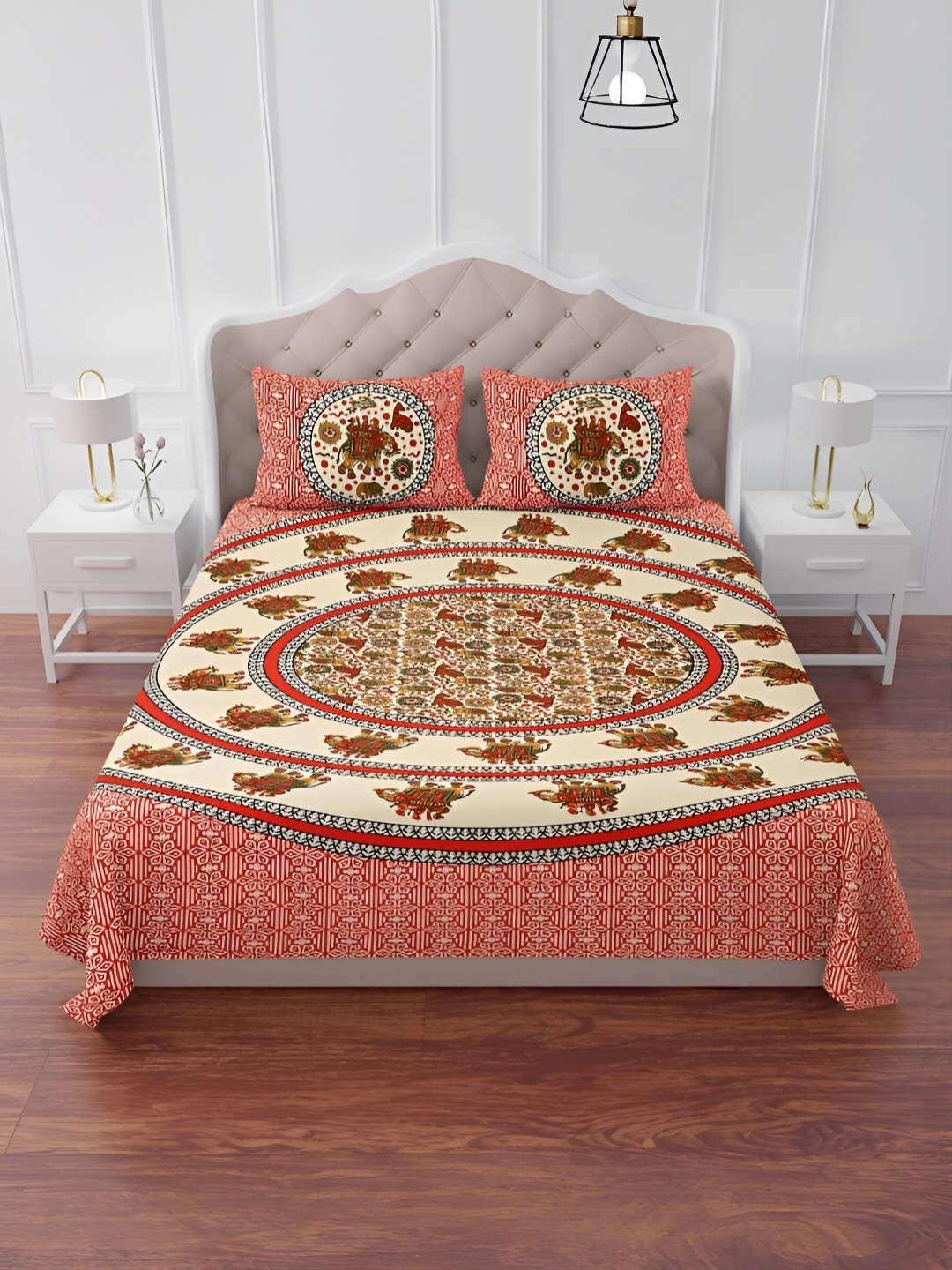 

The Craft Monk Pink & Yellow King Bedsheet with 2 Pillow Covers