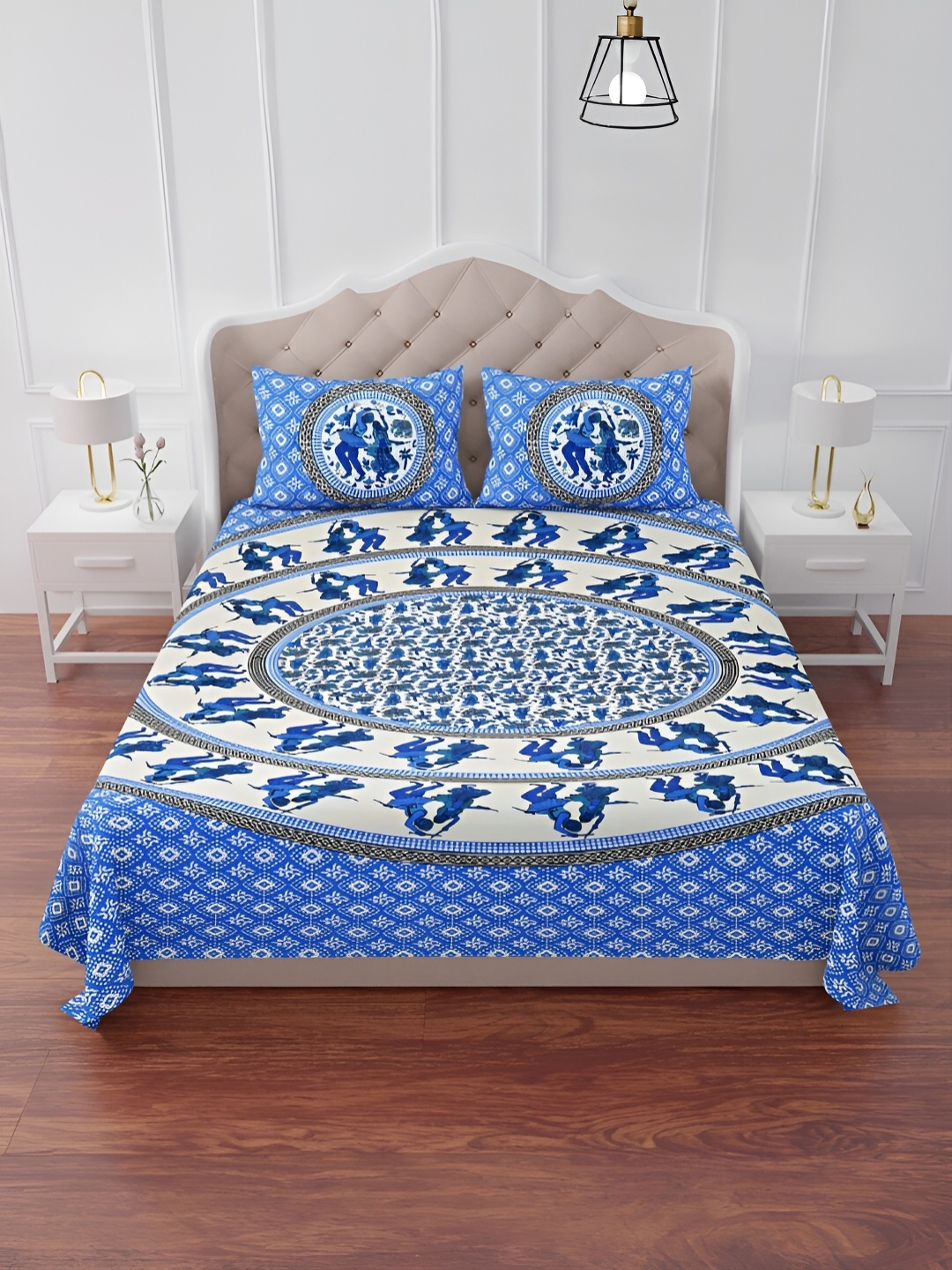

The Craft Monk Blue Printed 240 TC King Bedsheet with 2 Pillow Covers