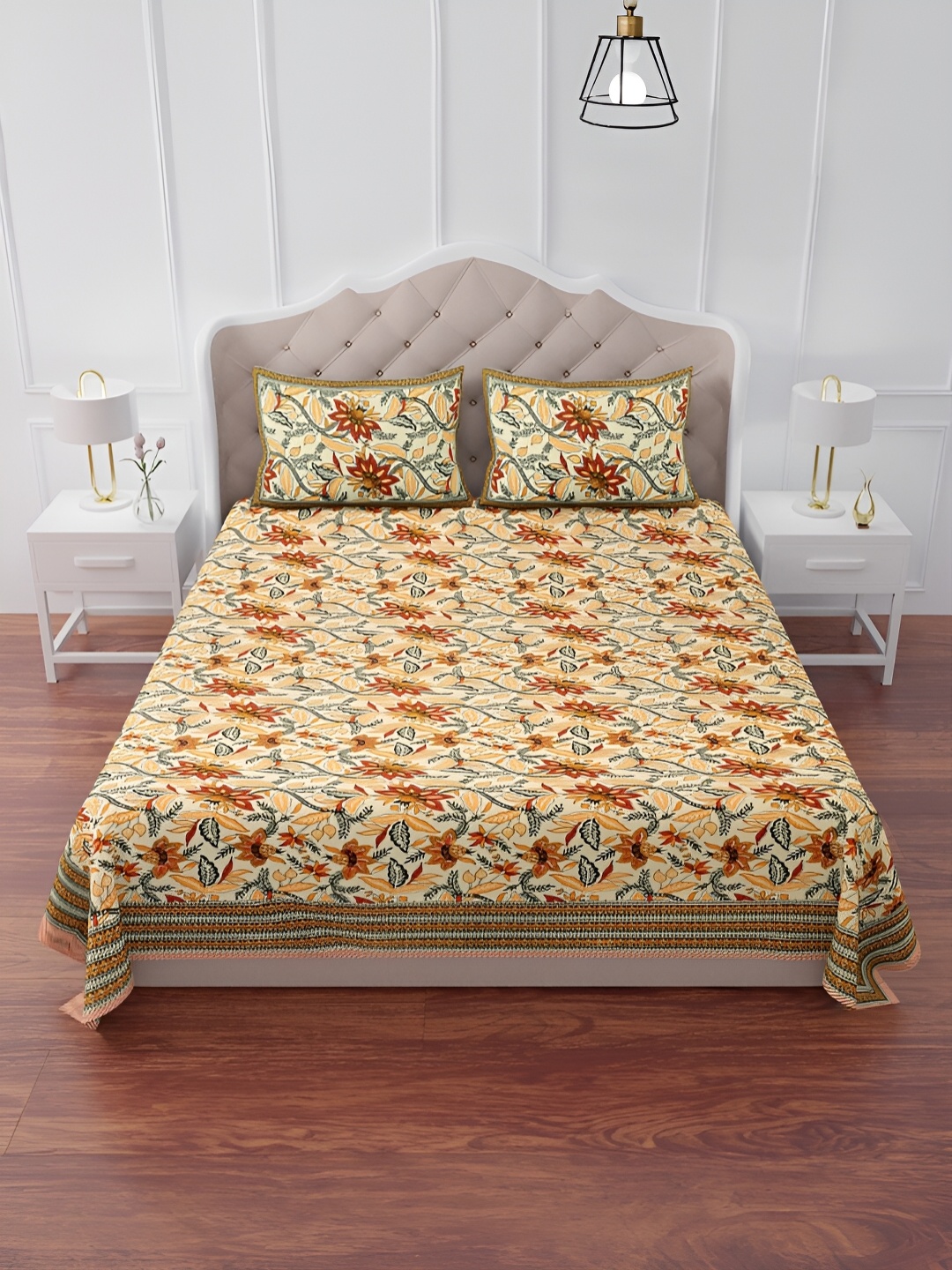 

The Craft Monk Red & Yellow Printed 240 TC King Bedsheet with 2 Pillow Covers