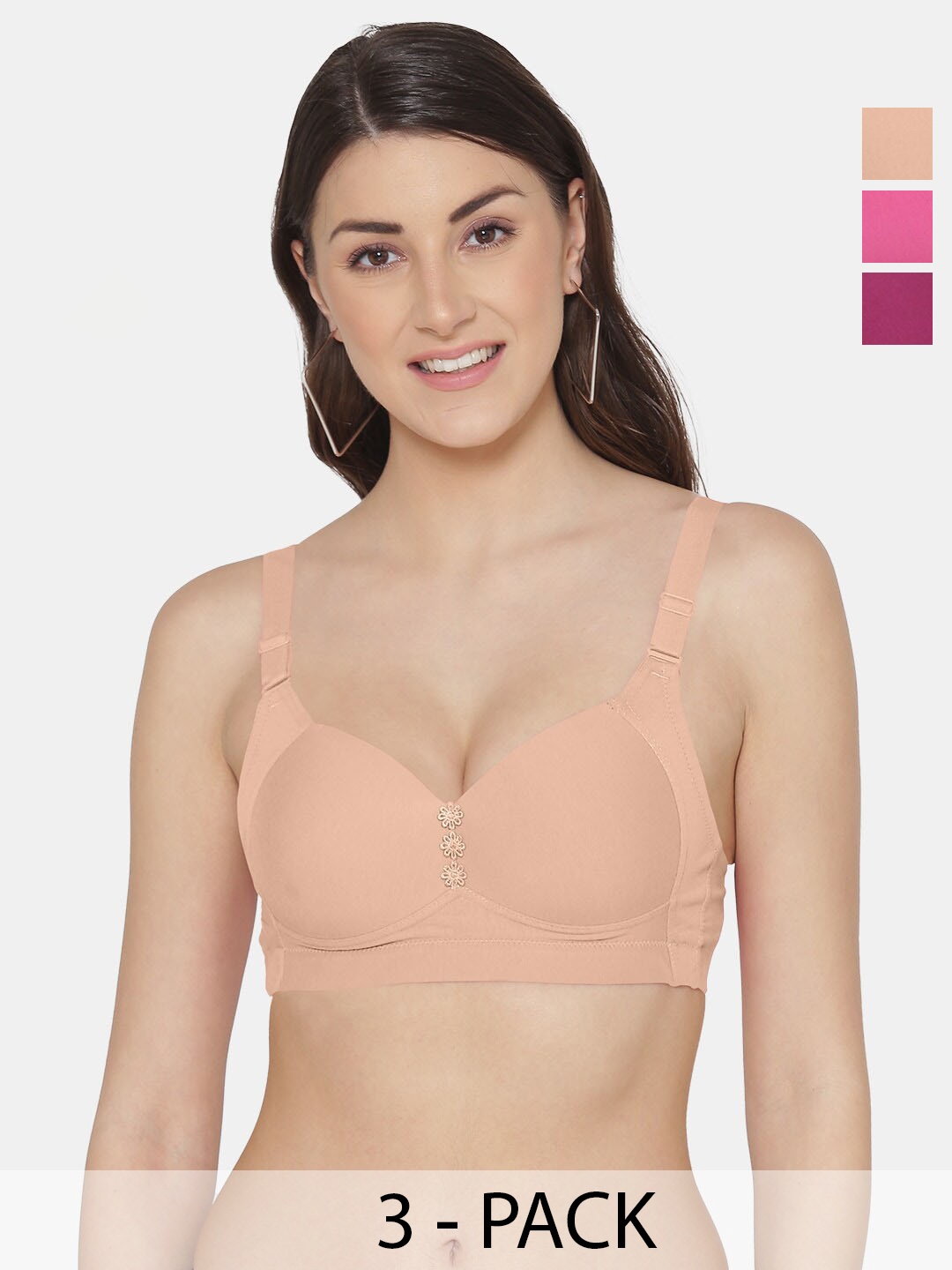 

Tweens Plus Size Pack Of 3 Full Coverage Lightly Padded Minimizer Bra - All Day Comfort, Pink