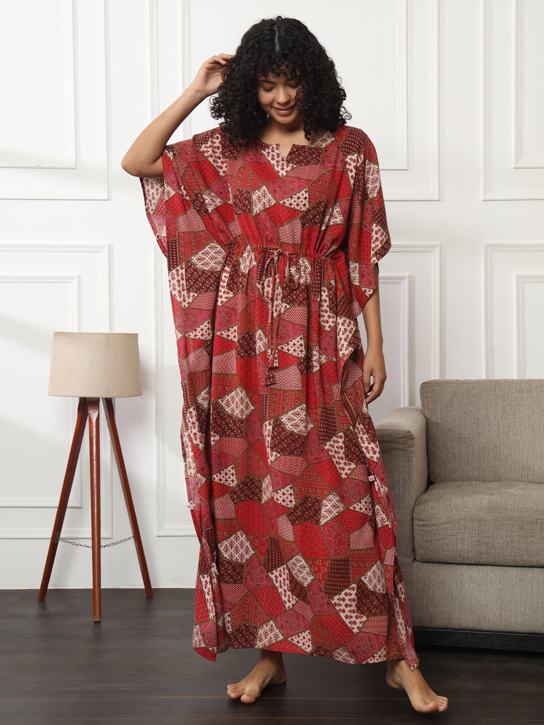 

Bannos Swagger Maroon Ethnic Motifs Printed Pure Cotton Maxi Kaftan Nightdress