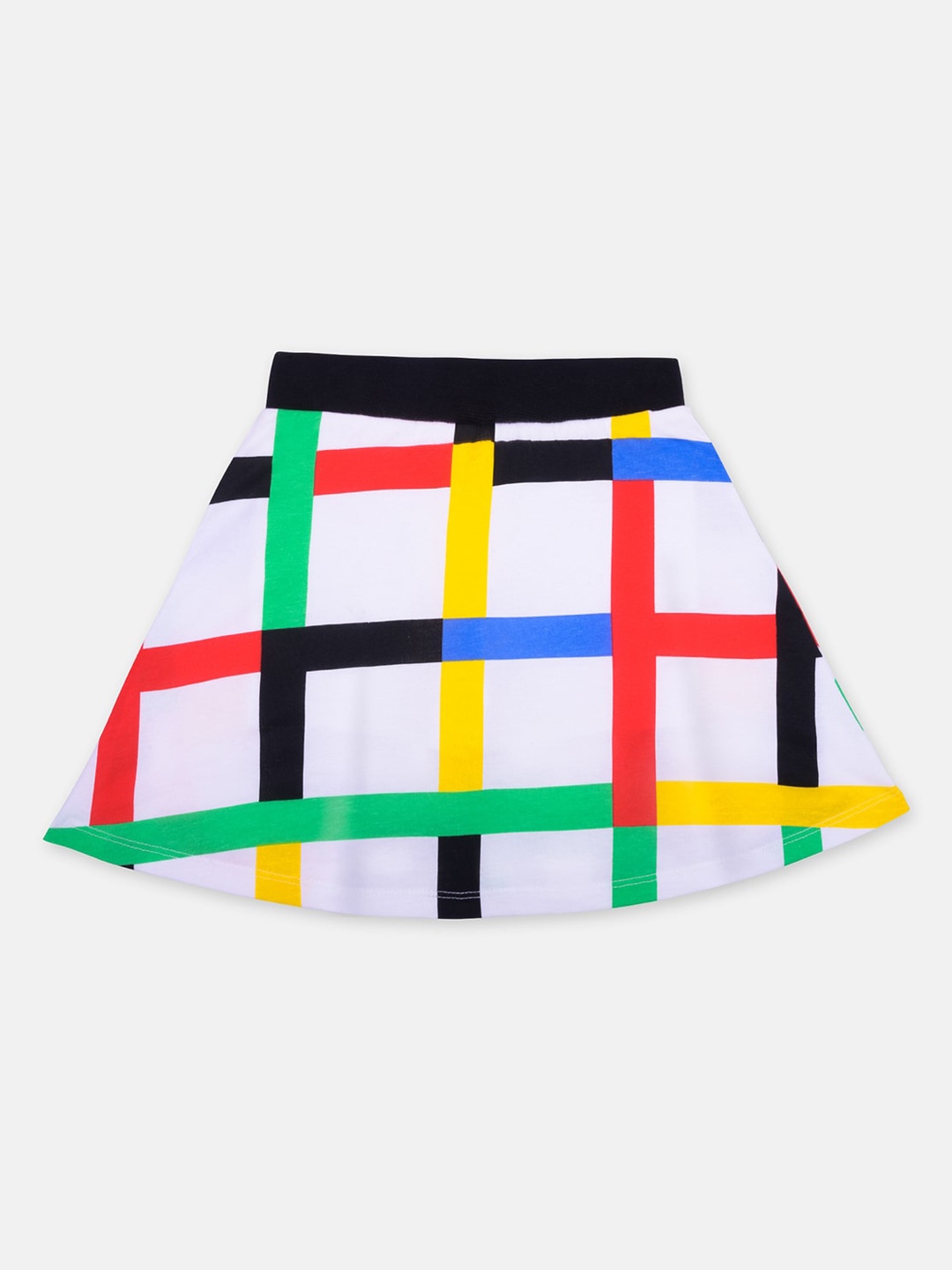 

You Got Plan B Girls Checked A-Line Skater Pure Cotton Skirt With Inbuilt Shorties, White