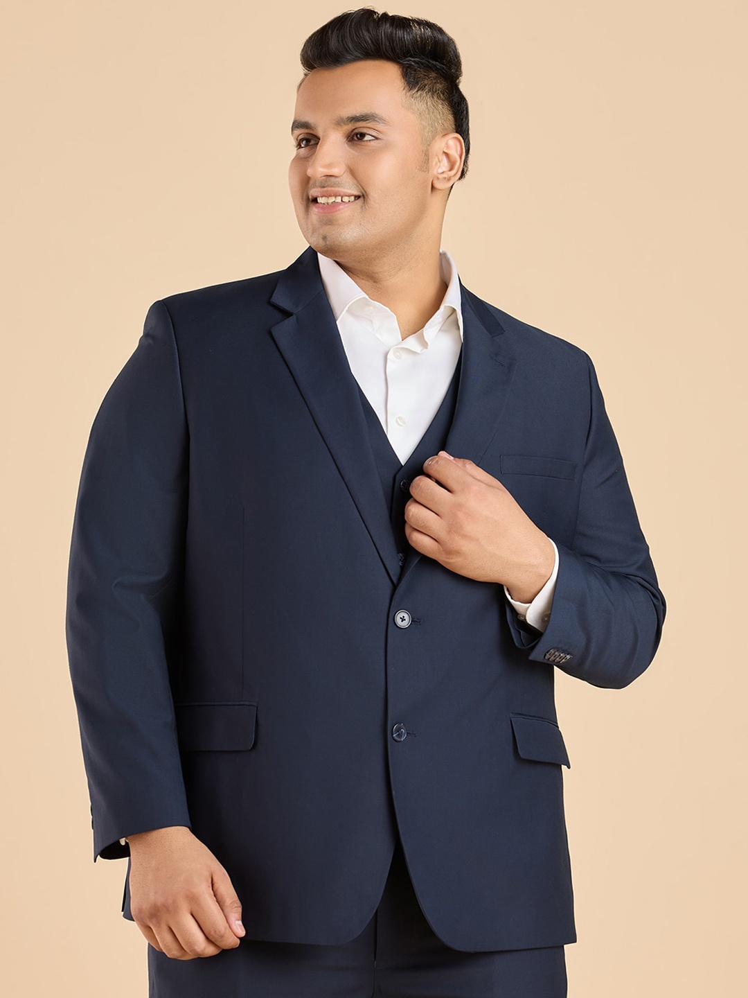 

Big Hello - The Plus Life Notched Lapel Collar Single Breasted Formal Blazer, Navy blue