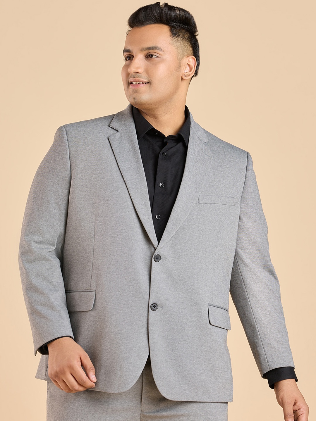 

Big Hello - The Plus Life Notched Lapel Collar Single-Breasted Formal Blazer, Grey