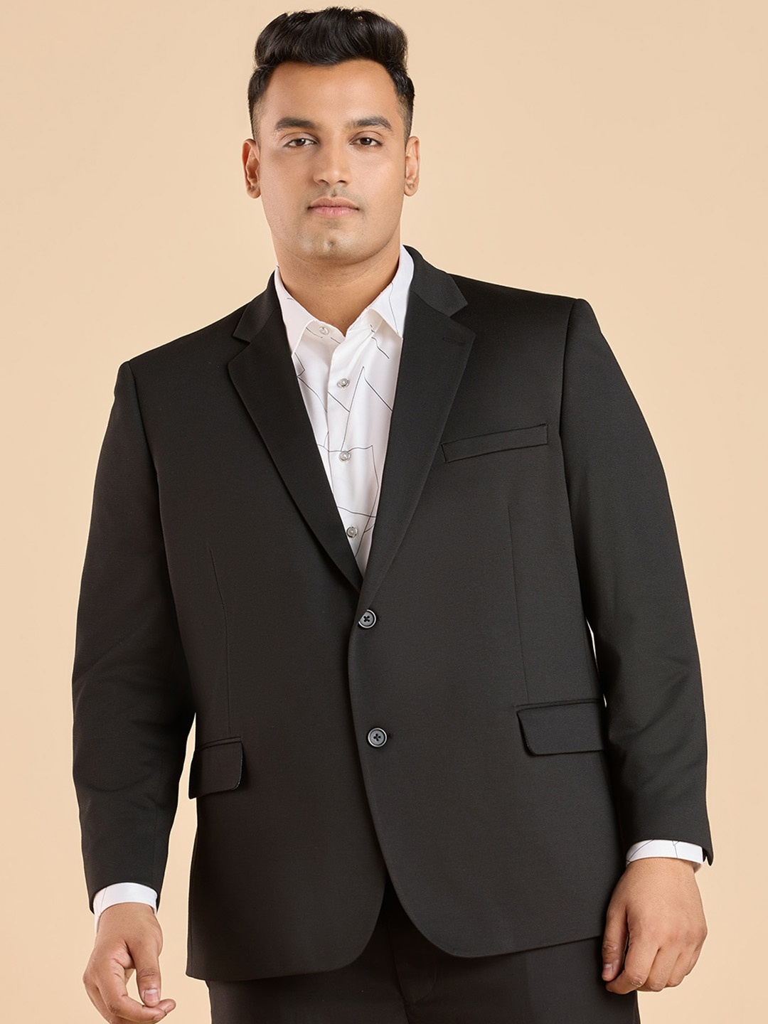 

Big Hello - The Plus Life Notched Lapel Collar Single Breasted Formal Blazer, Black