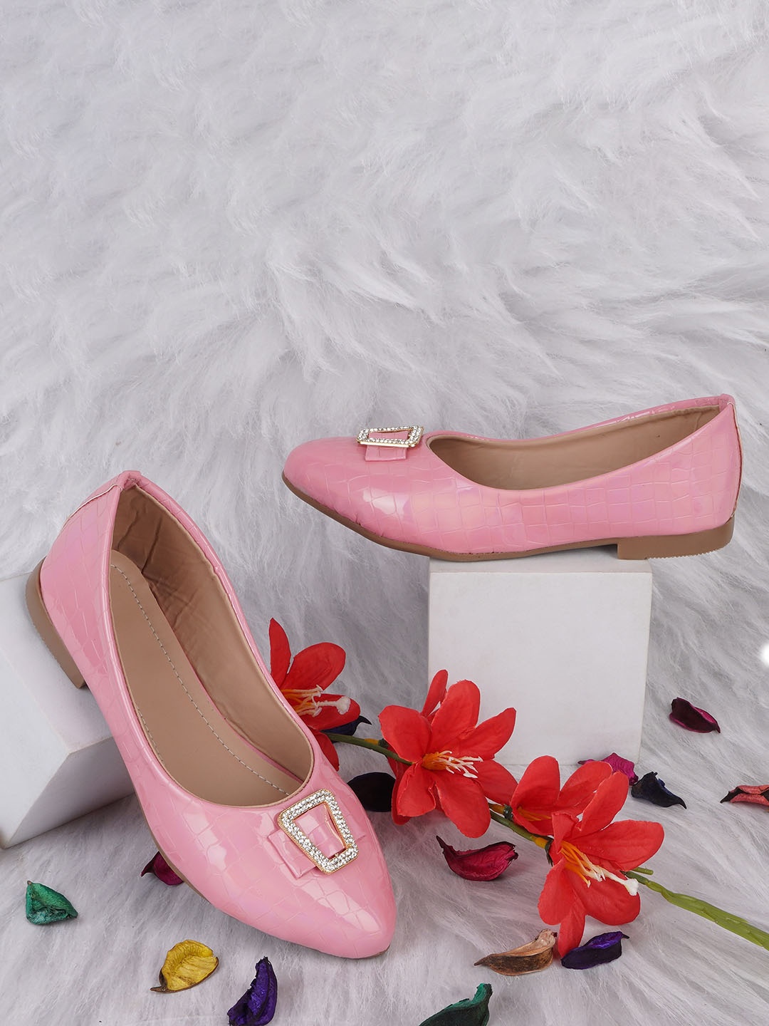 

BAESD Girls Textured Embellished Pointed Toe Ballerinas, Pink