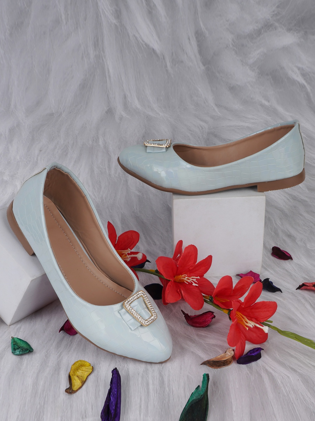 

BAESD Girls Textured Embellished Ballerinas, Blue
