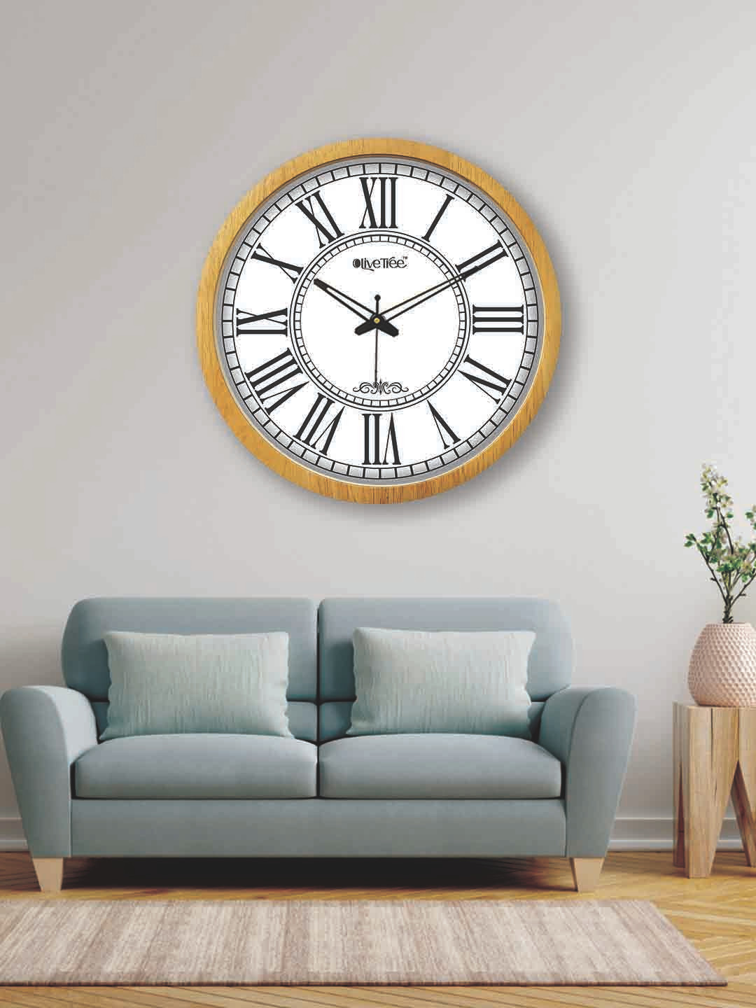 

OLIVE TREE Cream-Coloured & Black Textured Analogue Vintage Wooden Wall Clock
