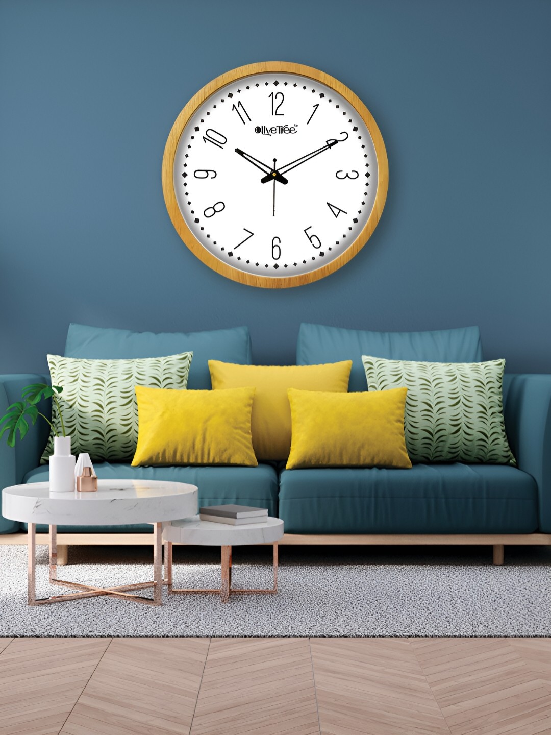 

OLIVE TREE Cream-Coloured & White Textured Analogue Wooden Vintage Wall Clock