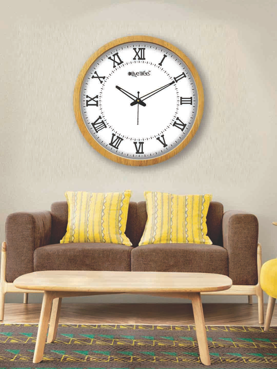 

OLIVE TREE Cream-Coloured & Black Textured Analogue Wooden Vintage Wall Clock