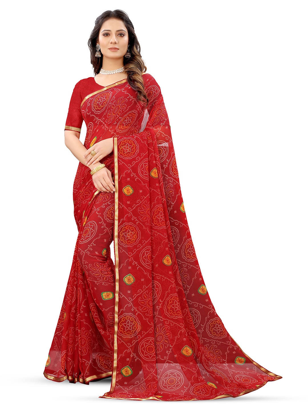 

V3 FASHION STUDIO Zari Pure Chiffon Jamdani Saree, Red