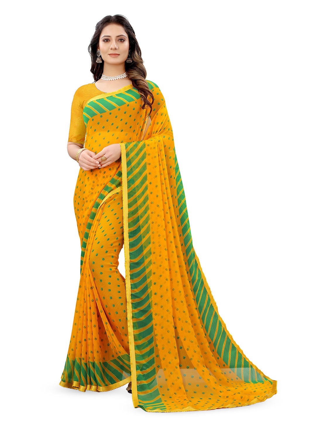 

V3 FASHION STUDIO Ethnic Motifs Pure Chiffon Jamdani Saree, Yellow