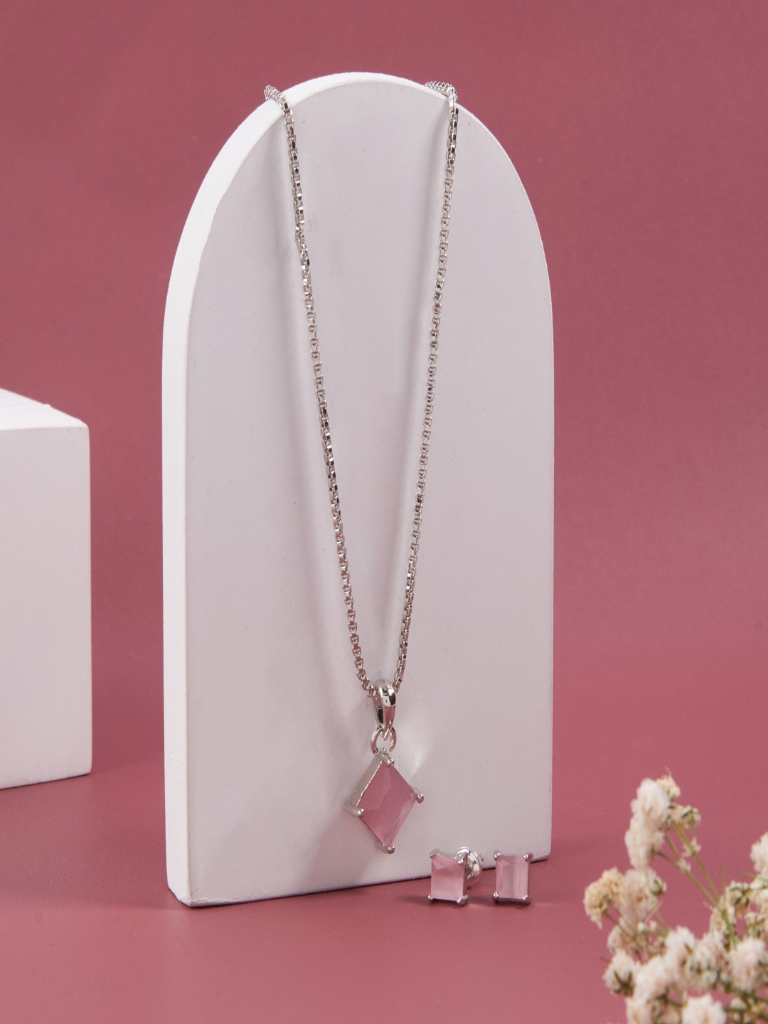 

SATJEWEL Silver Plated & Stone Studded Jewellery Set