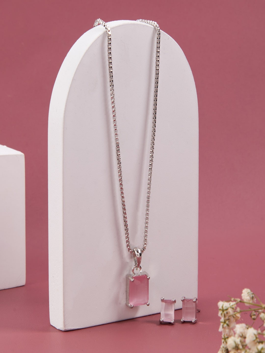 

SATJEWEL Silver-Plated Stone Studded Jewellery Set