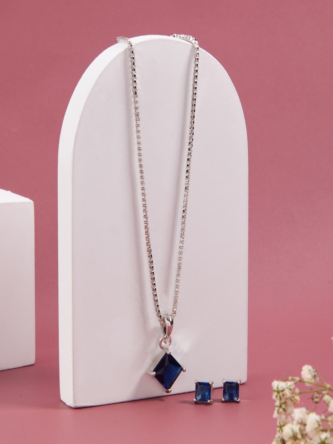 

SATJEWEL Silver-Plated Stone Studded Jewellery Set