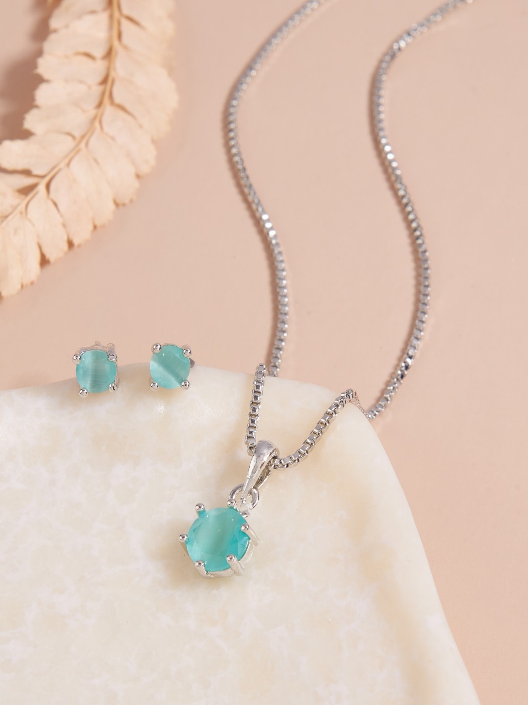 

SATJEWEL Silver-Plated Cubic Zirconia Studded Pendant Set