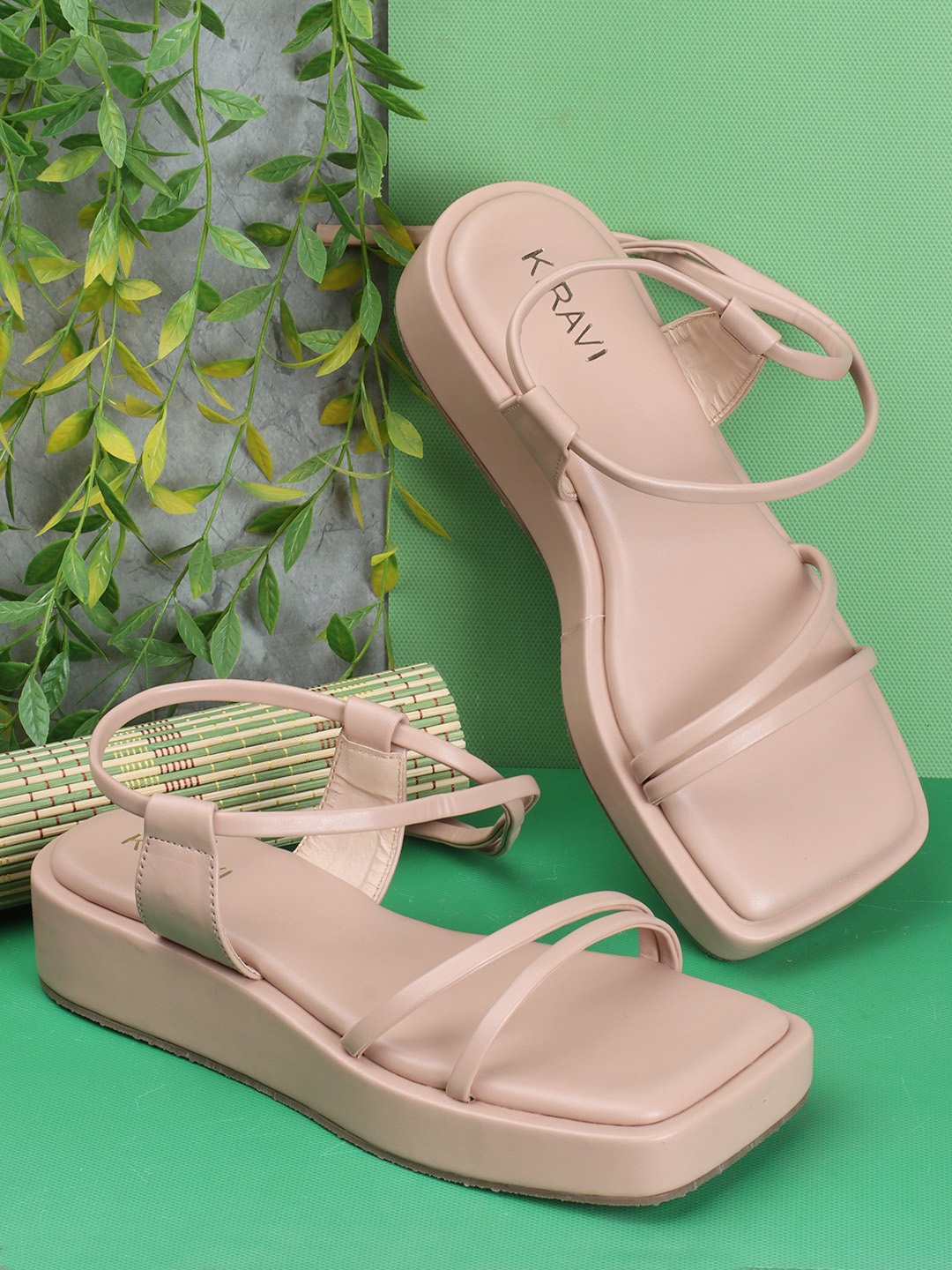 

KIRAVI Open Toe Flatform Heels, Beige