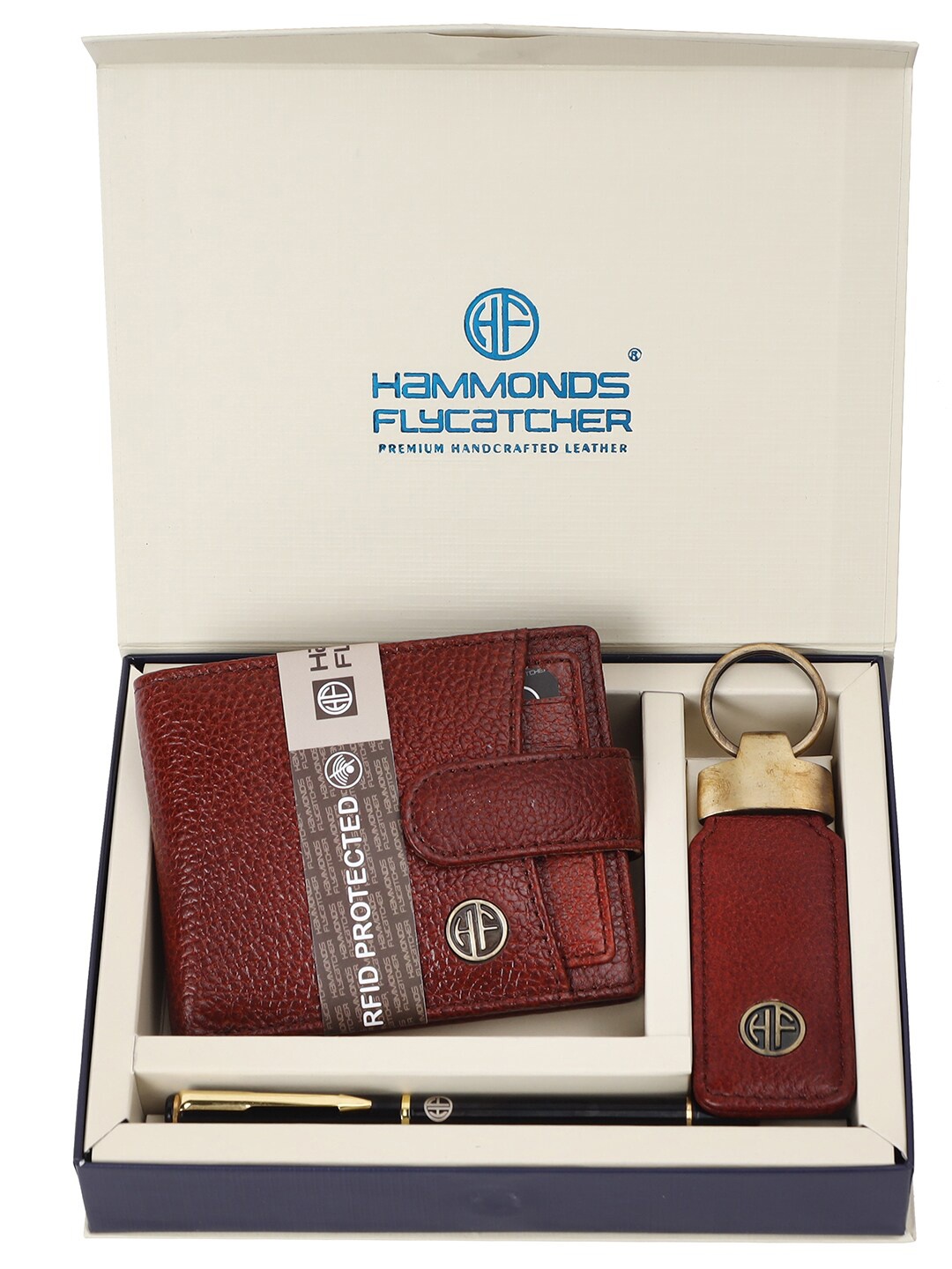 

HAMMONDS FLYCATCHER Men Leather Wallet & Key Ring With Ball Pen, Brown